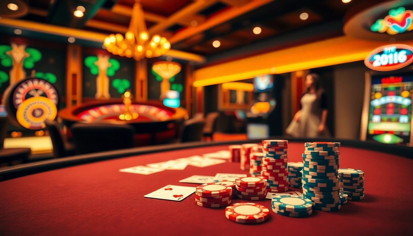 Experience the thrill of gaming at https://uu88ae.com/ with an exciting poker table and roulette wheel.