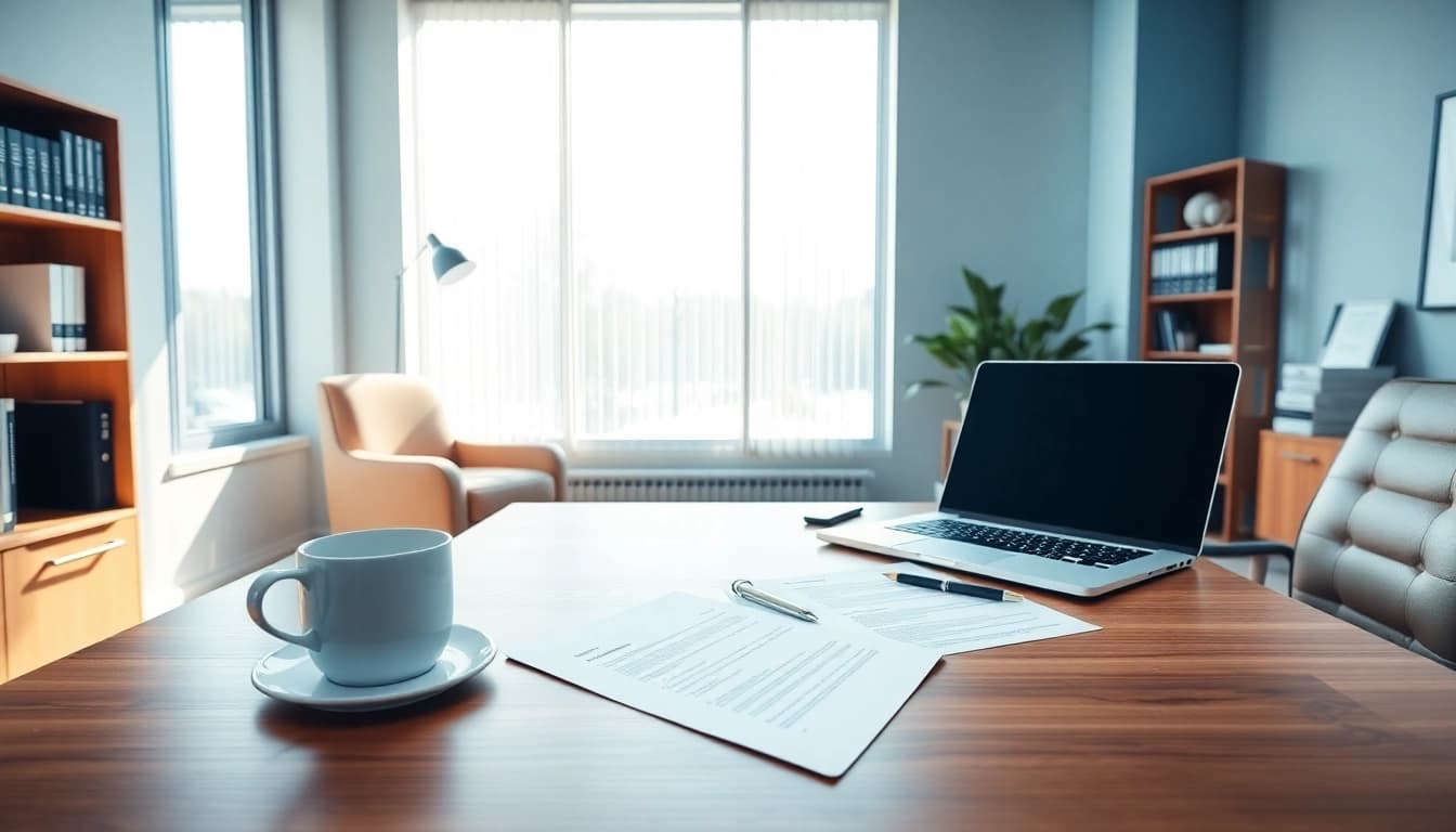 Professional law office setup representing Legal Assist services with modern aesthetics.