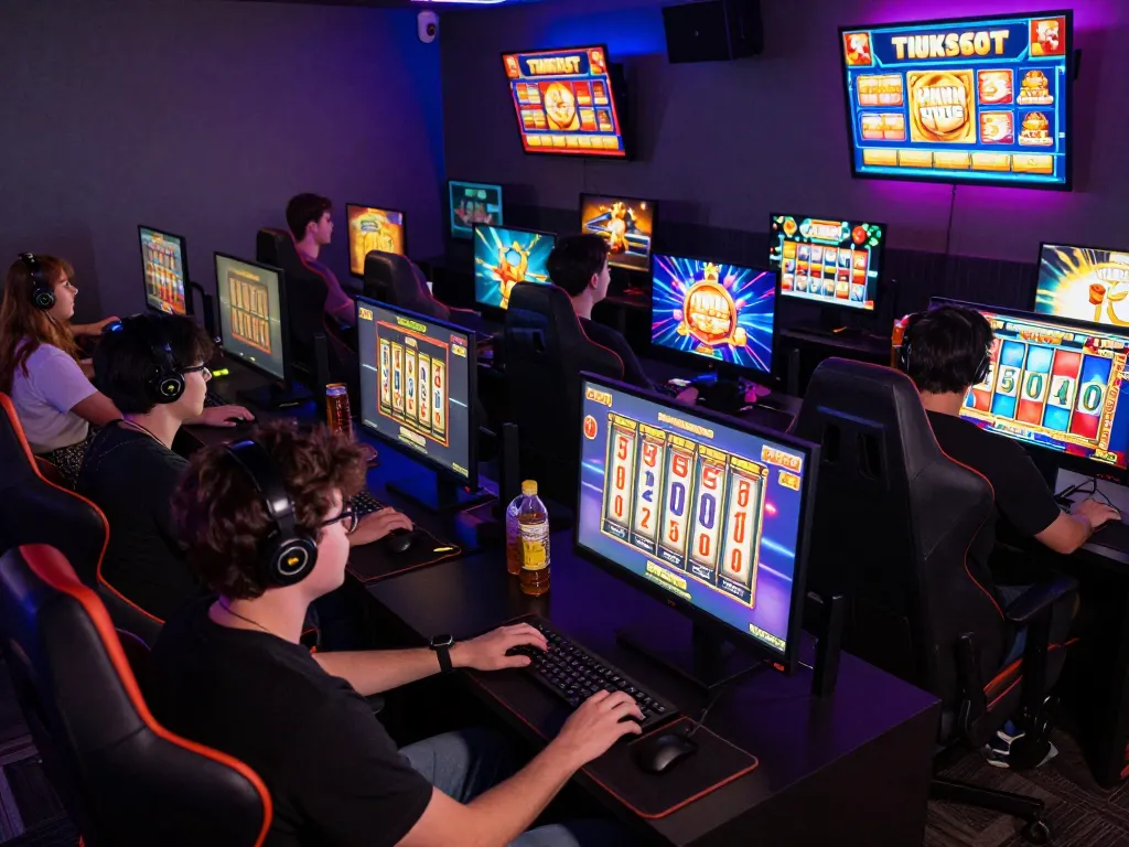 Adegan menarik gamers menikmati situs slot gacor dengan layar cerah dan atmosfer yang mengasyikkan.