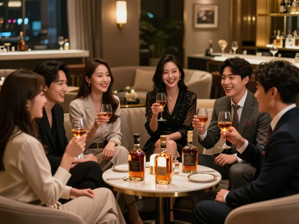 Experience the luxurious atmosphere of 강남쩜오 entertainment with stylish decor and upscale clients enjoying a vibrant nightlife.