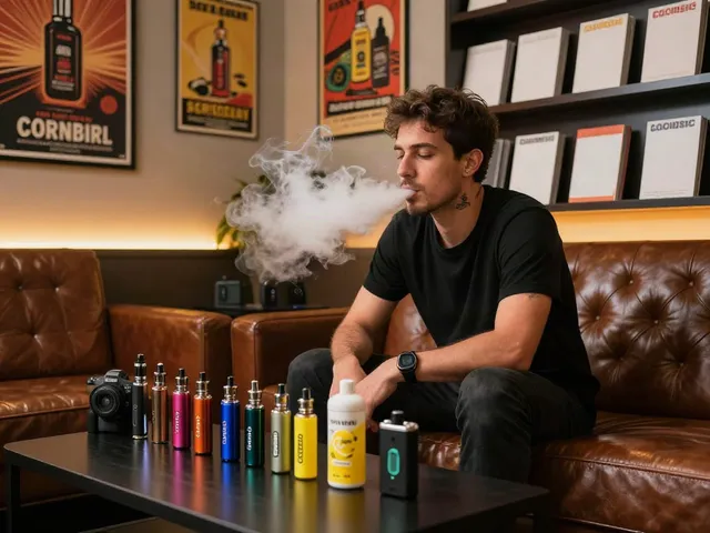 Vaper enjoying lemon twist golden coast lemon bar flavor in a cozy lounge.
