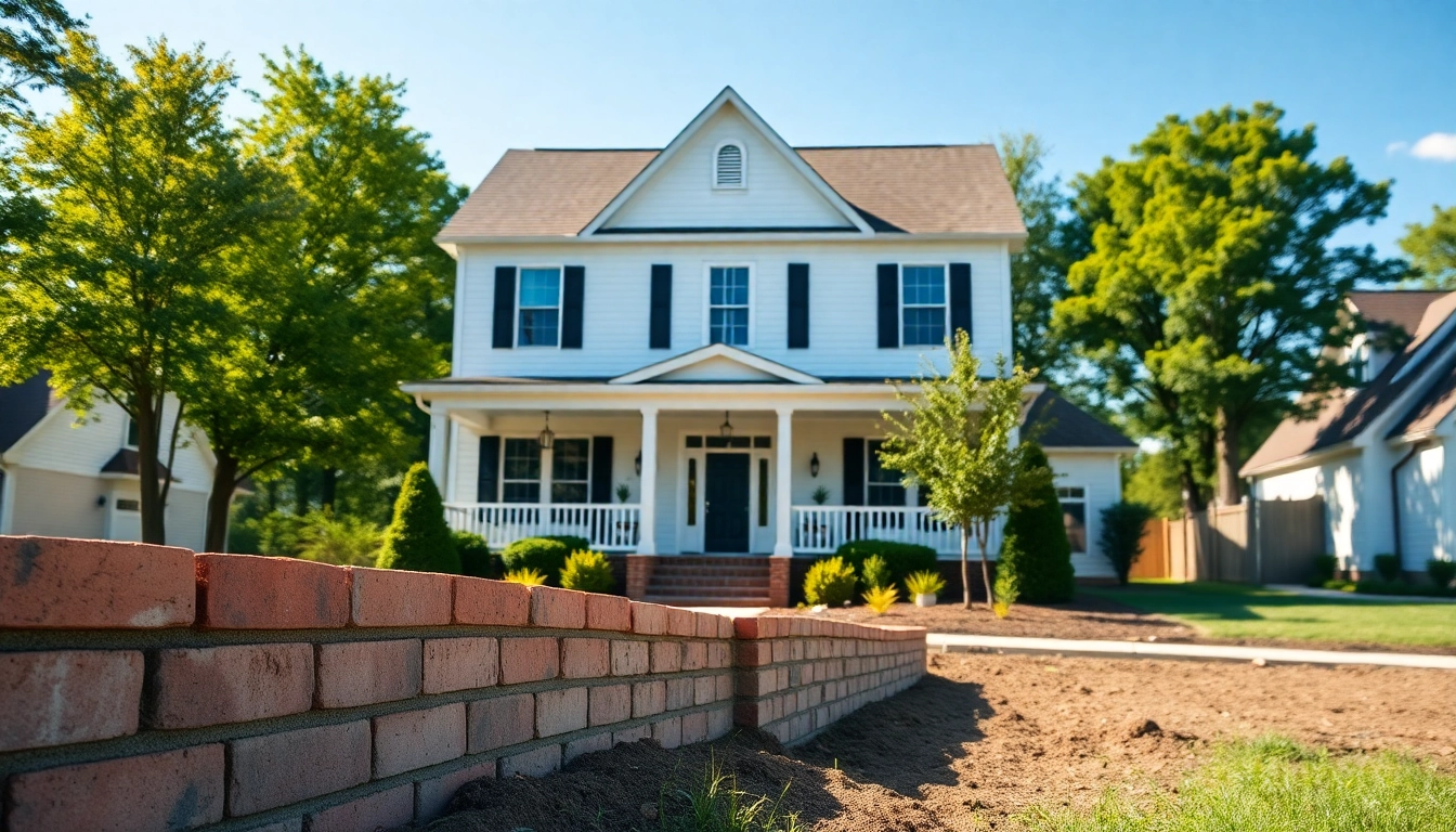 Capture of colonial home new build construction showcasing elegant design and fresh landscaping.