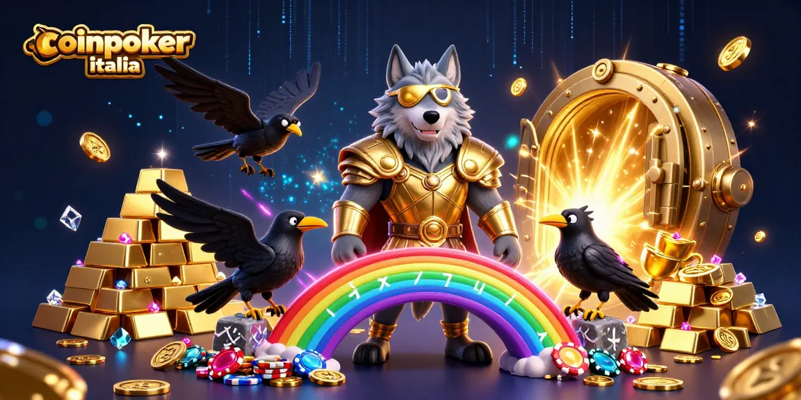 Giocando su coinpoker italia tra tesori e casino chip scintillanti in un'illustrazione 3D avvincente