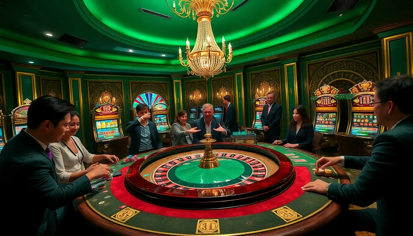 Nohu-themed casino featuring vibrant roulette table and colorful slot machines.