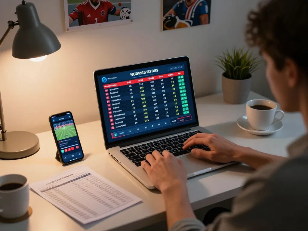 Betting on sports with MM88.COM while enjoying an exciting live game in a cozy home office.