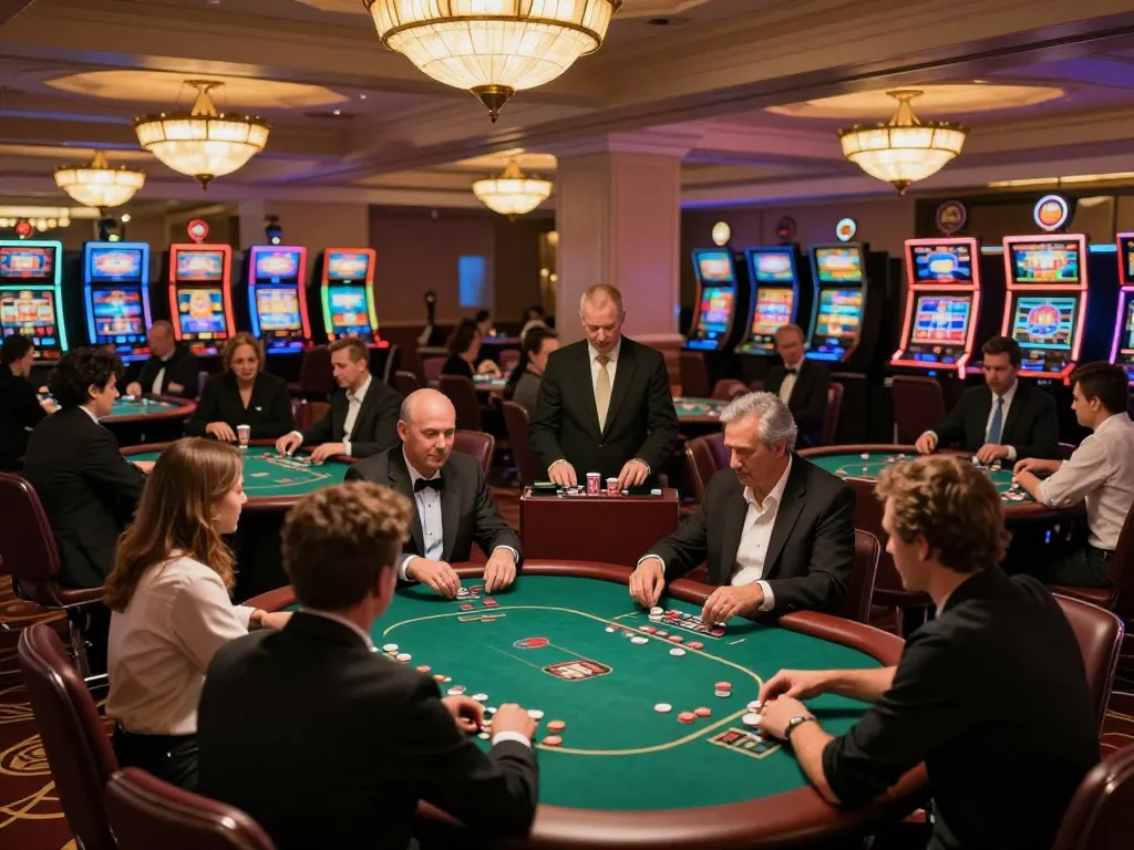 nhacaiuytin showcasing vibrant casino atmosphere with engaged players and professional dealers at poker tables