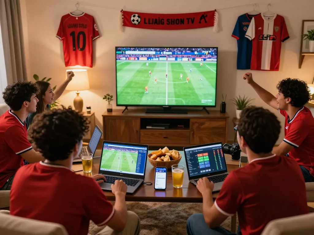 Lương Sơn TV football streaming scene showing fans enjoying a live match together.