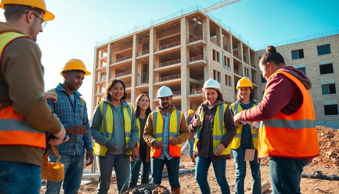 Students participate in hands-on construction education training at a vibrant construction site.