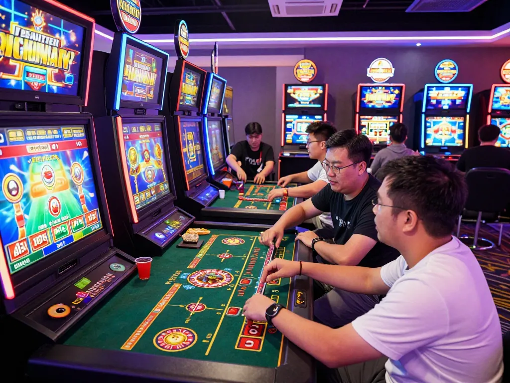 Players enjoying thrilling online games at autowin88 in a vibrant gaming room.