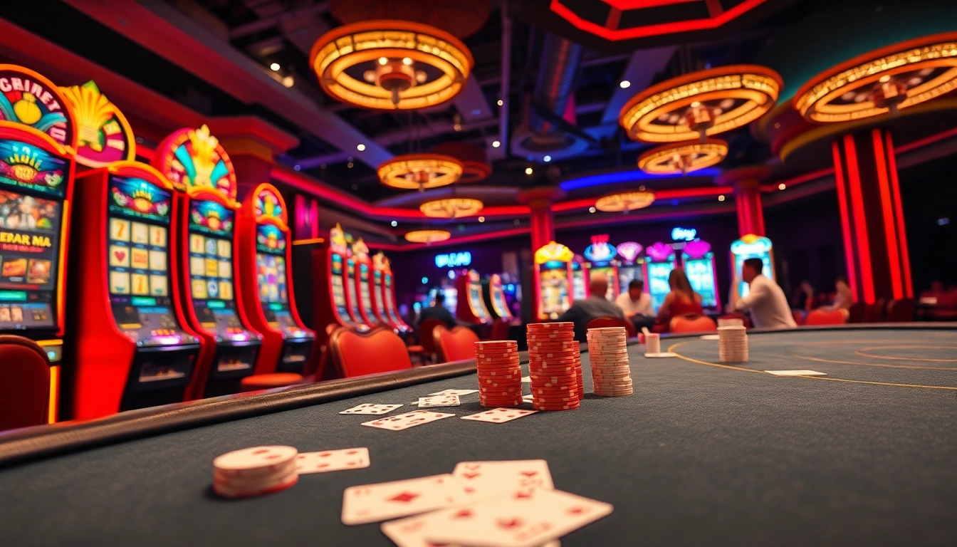 Betting excitement at 8win malaysia casino with vivid slot machines and tables.