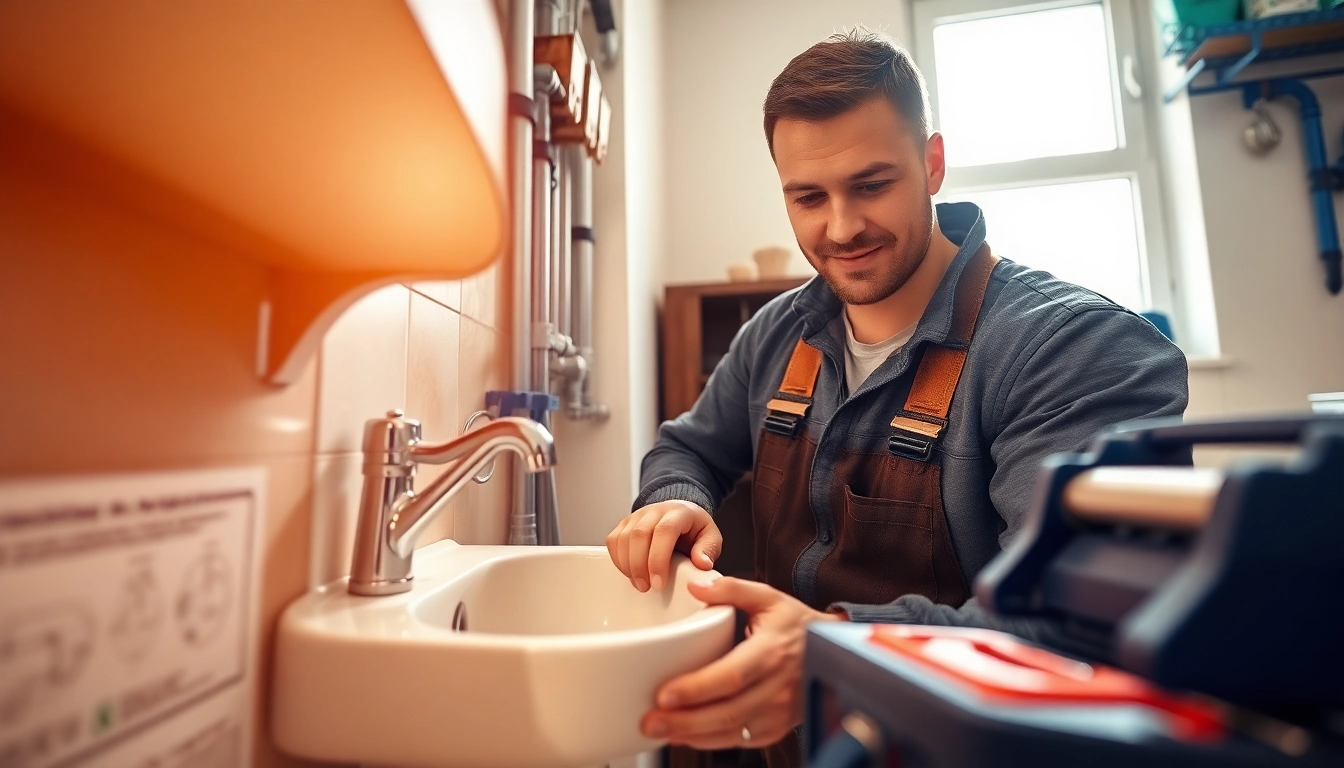 Skilled Bristol plumber fixing a sink with modern tools in a bright home setting.