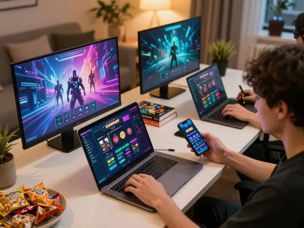 Engaging in dynamic online gambling at https://n188.build/ with multiple devices showcasing immersive gaming experience