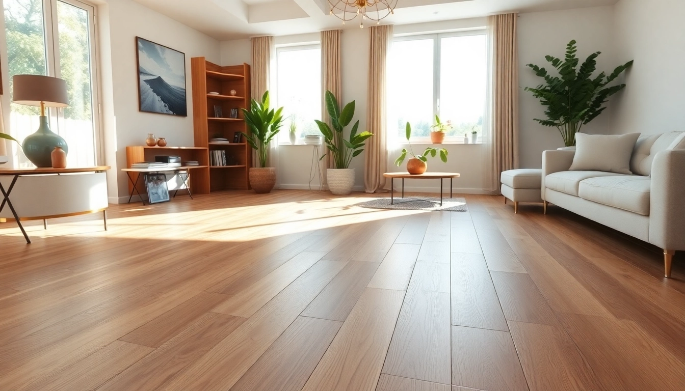 Find quality lvp flooring near me, beautifully installed in a modern living room with warm sunlight.