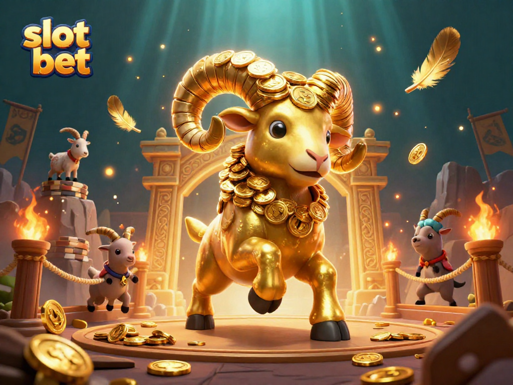 Menangkan slot bet dengan ram emas yang megah di arena bertarung penuh aktivitas garis cahaya dan efek menarik.