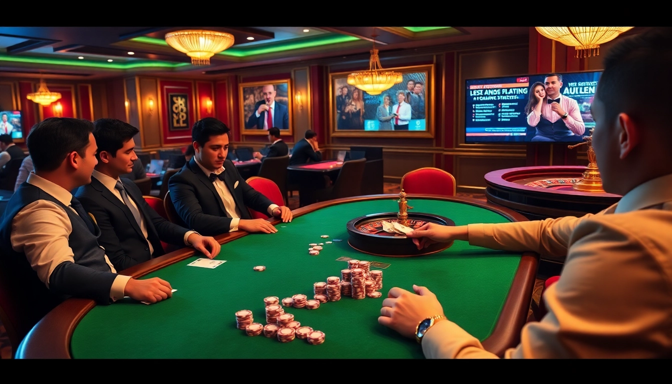Engage in high-stakes poker with "S 8" strategies at an elegant casino table surrounded by vibrant players.
