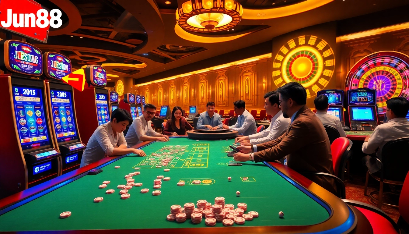Experience the thrill of gambling at Jun88 with vibrant gaming tables and lively action.