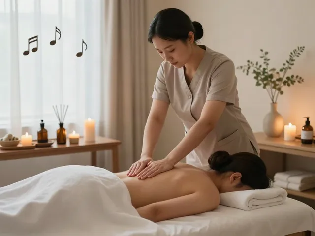 계양구출장마사지 in a tranquil spa setting with a therapist and client.