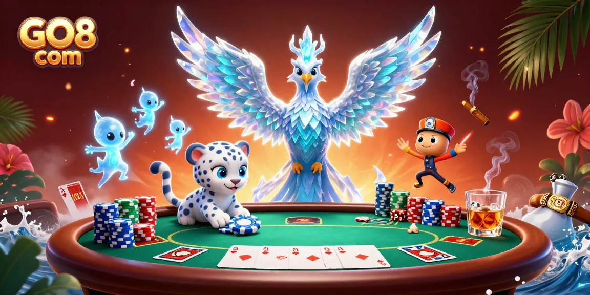 Experience the thrill of gambling at GO8 com with an ice phoenix, poker scenes, and vibrant sprites.