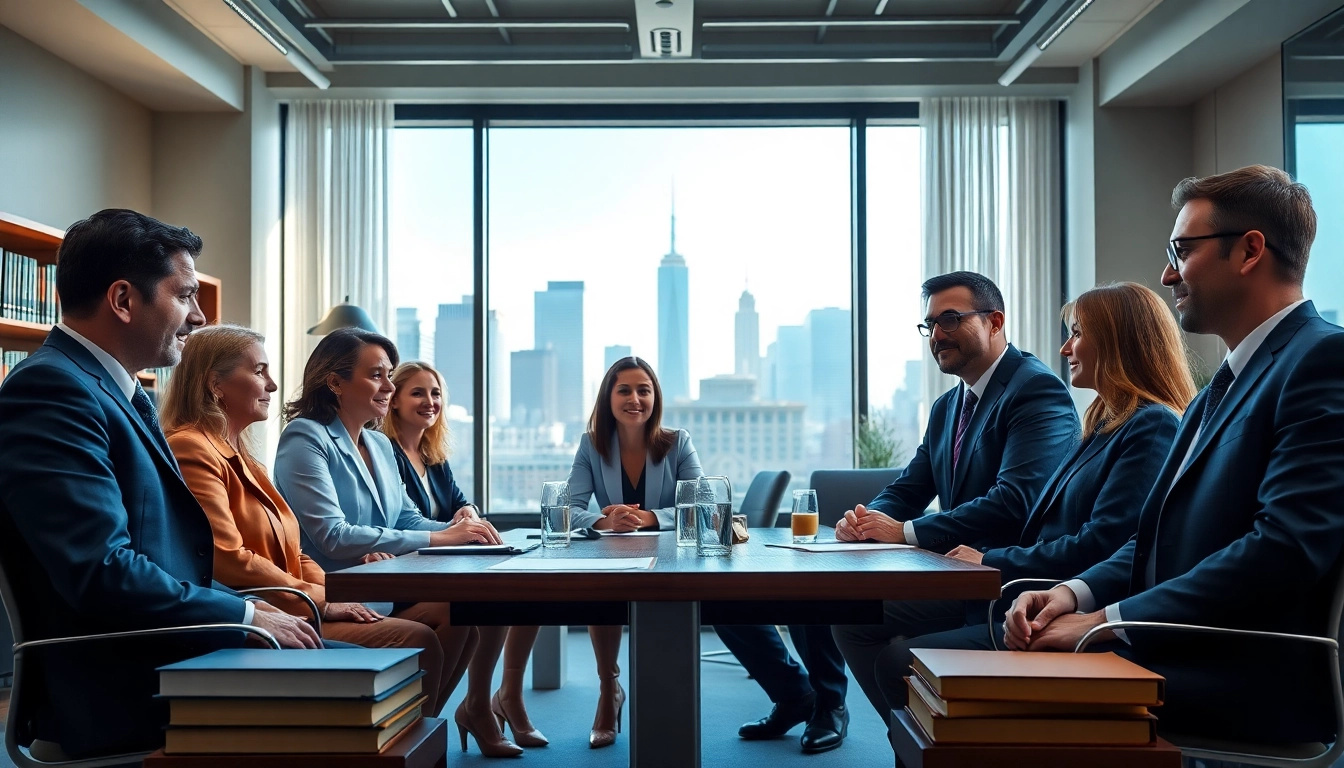 Engaged USA lawyers collaborating in a vibrant law office setting.