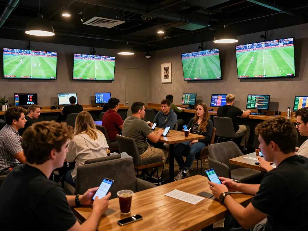 Okwintv live sports betting scene with fans placing bets and engaging over matches