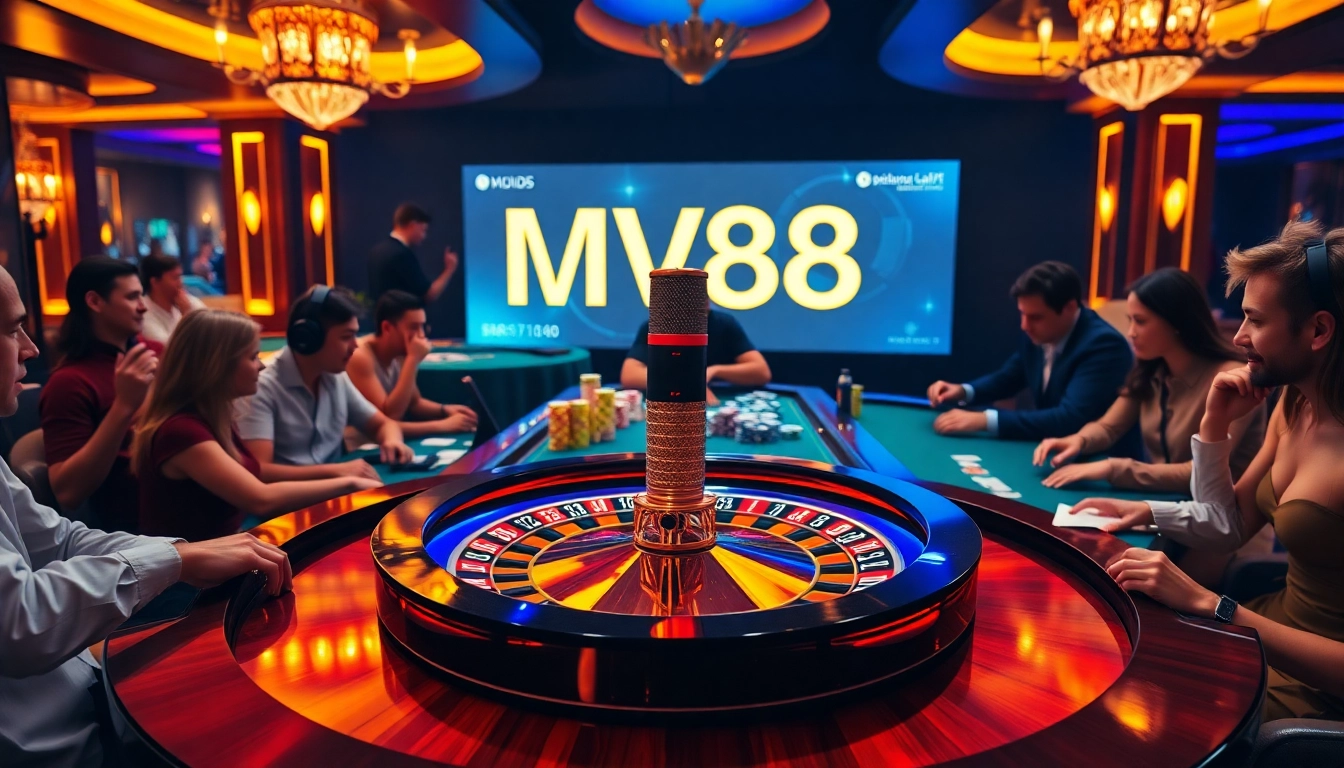 Experience high-stakes excitement at the casino featuring MV88 microphone for streaming.
