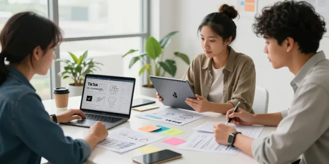 Dynamic workspace for TikTok shop management team analyzing trends and strategies.