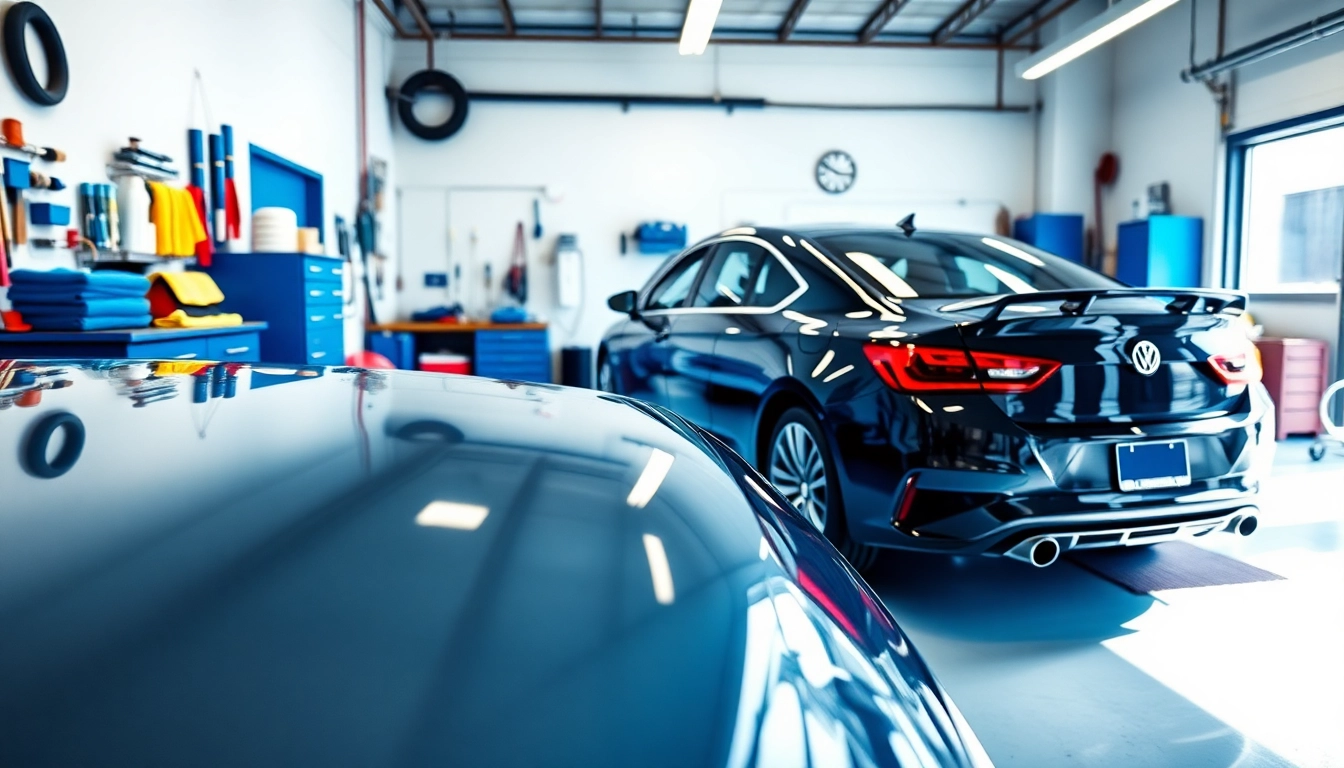 Auto detailing Cleveland TN with a professional setup showcasing a shiny car and quality detailing products.