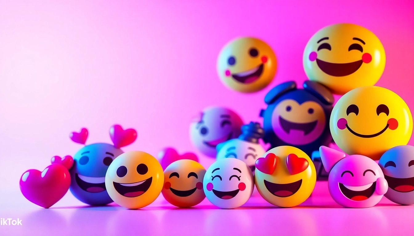 Tiktok emojis themed collage showcasing vibrant hearts and fun characters creatively arranged.