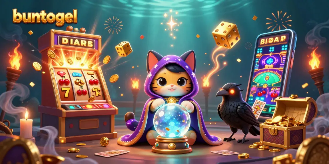 Buntogel, situs togel online terpopuler, menampilkan ilustrasi kasino 3D yang penuh energi dan detail.