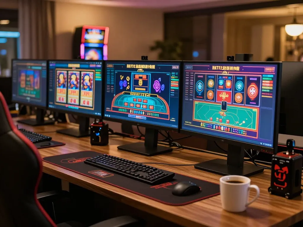 Player enjoying online casino games at home through 678vip, using multiple screens for an immersive experience.