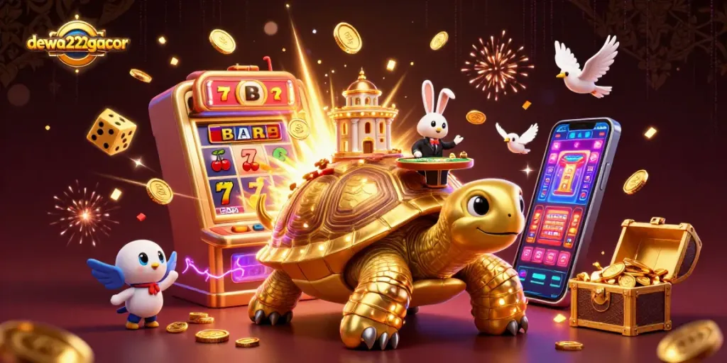 Experience thrilling wins at dewa222gacor with a colorful 3D casino scene filled with joyful gameplay.
