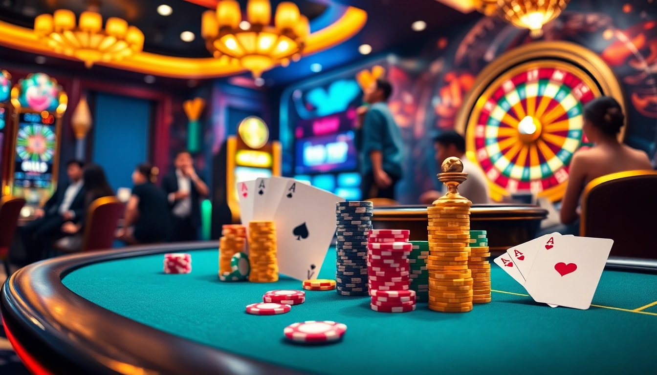 Experience the thrill of DA88 at an upscale online poker table with vibrant chips and cards.