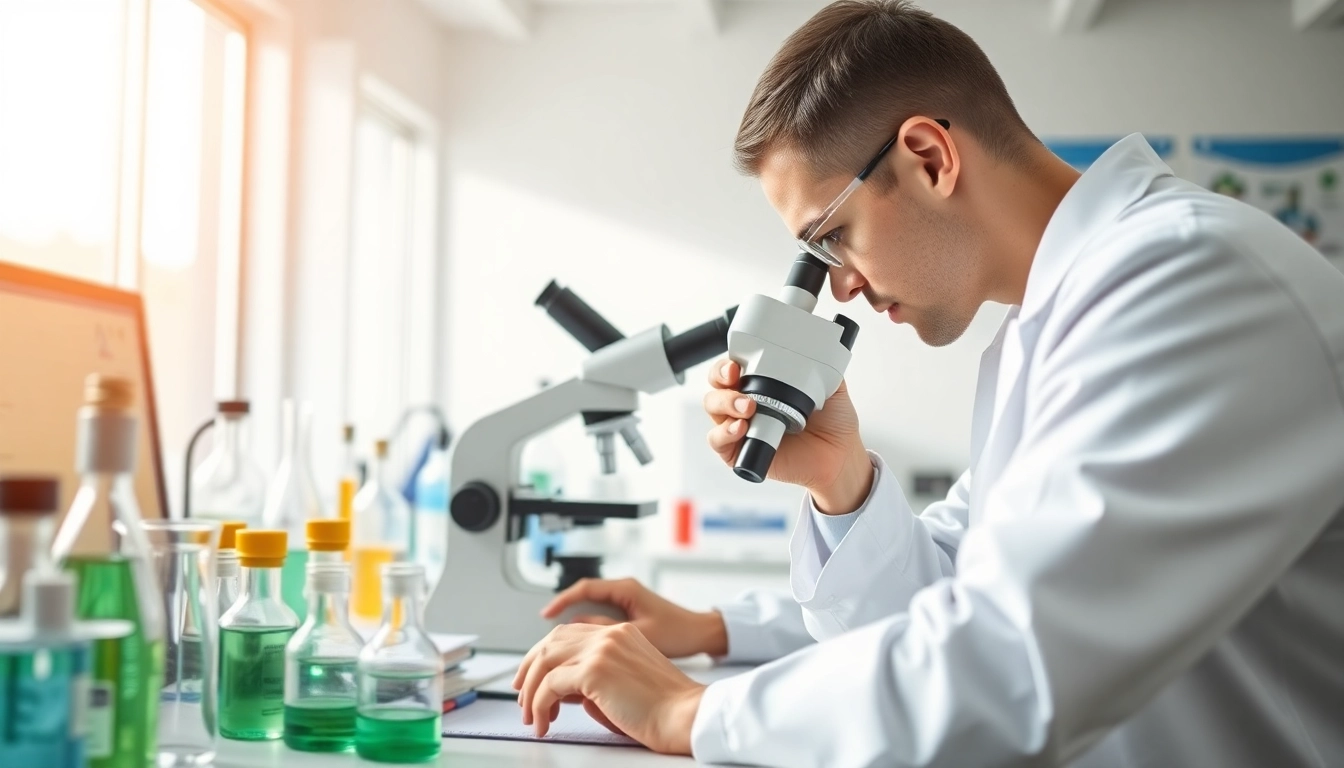 NAD+ research in a professional lab setting with a researcher examining samples.