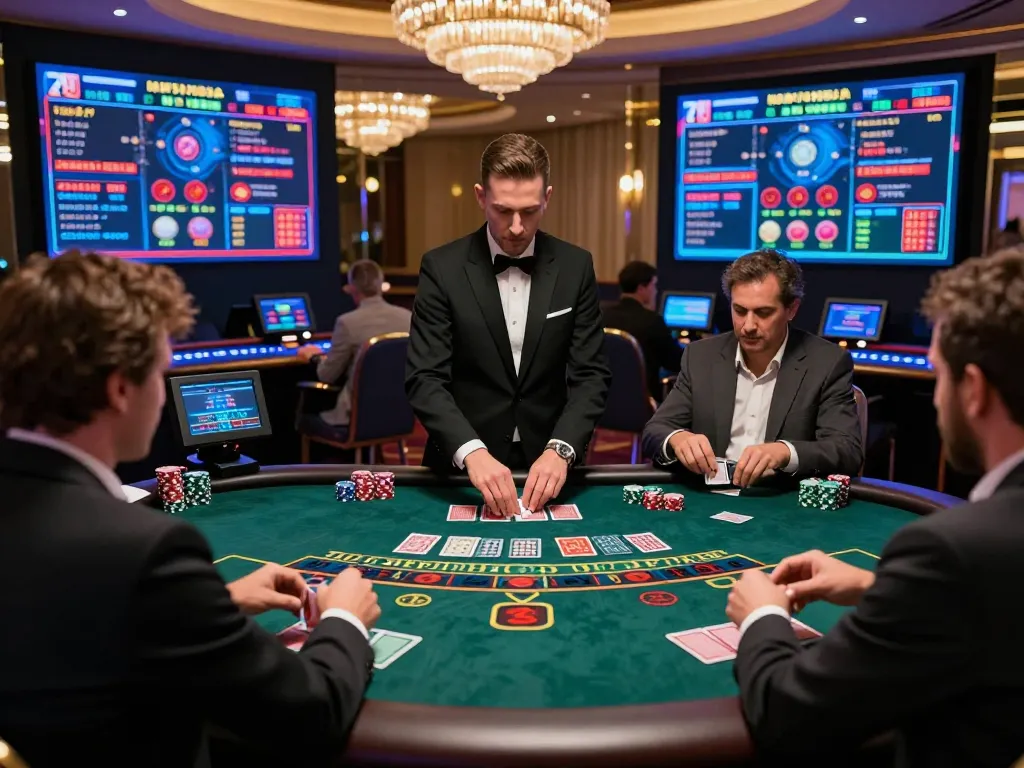Engaging live baccarat game at a premier 바카라사이트, showcasing an immersive and luxurious casino atmosphere with elegant decor and professional dealers.