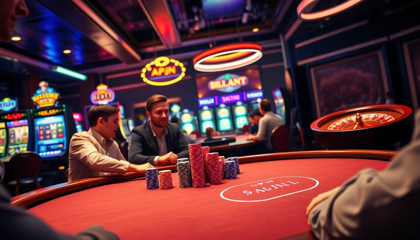 Experience the thrill of KJC AC with a dynamic poker game featuring vibrant chips and professional players at a lively casino table.