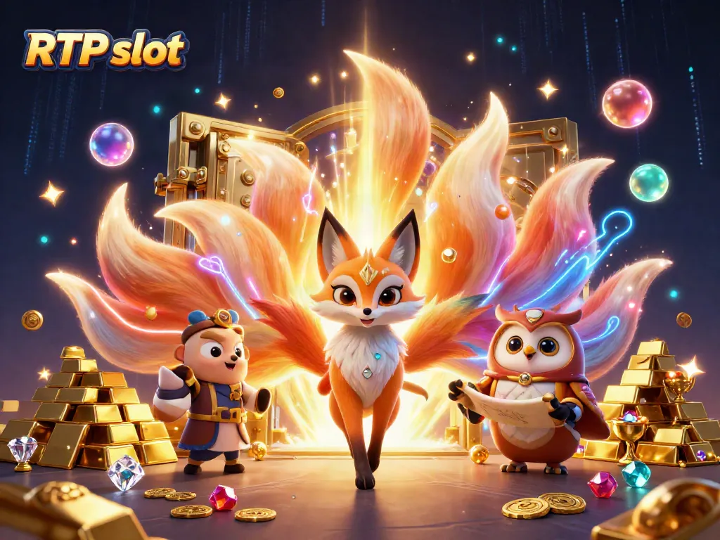Experience the excitement of RTP slot gaming with a vibrant scene featuring mystical characters and treasures.