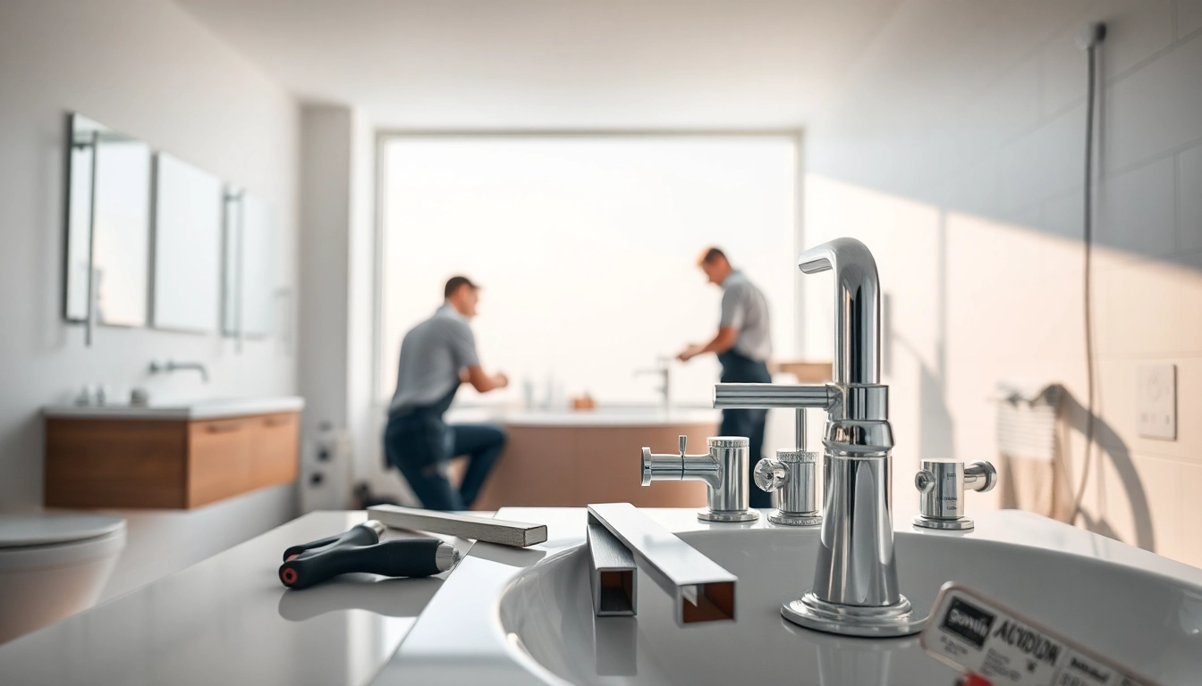 sonni sanitär GmbH zeigt professionelle Badinstallation mit eleganten Armaturen in einem modernen Badezimmer.