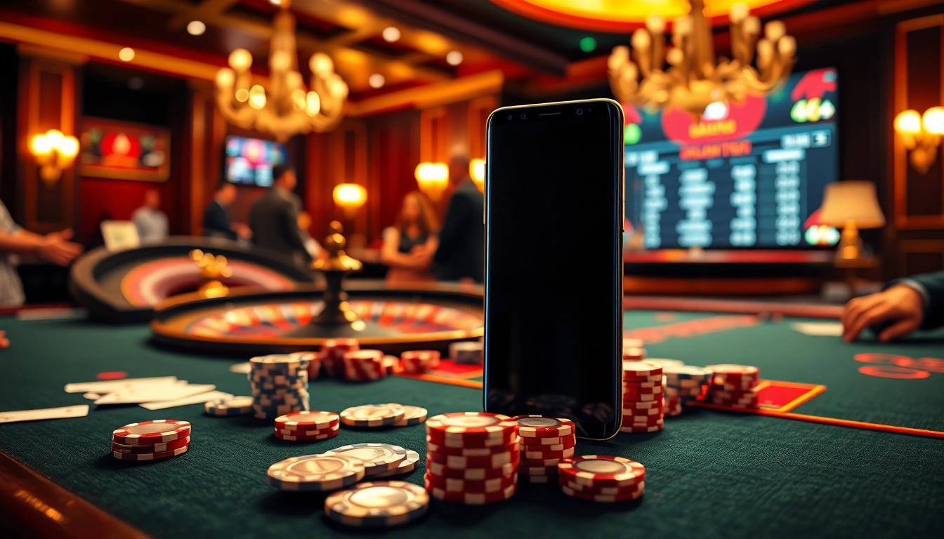 Exciting gaming experience at a casino featuring poker and sports betting with Samsung Galaxy S8.