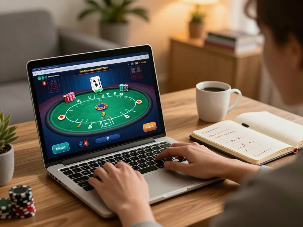 FIVE88 online casino gaming scene with player engaging in responsible gaming at home.