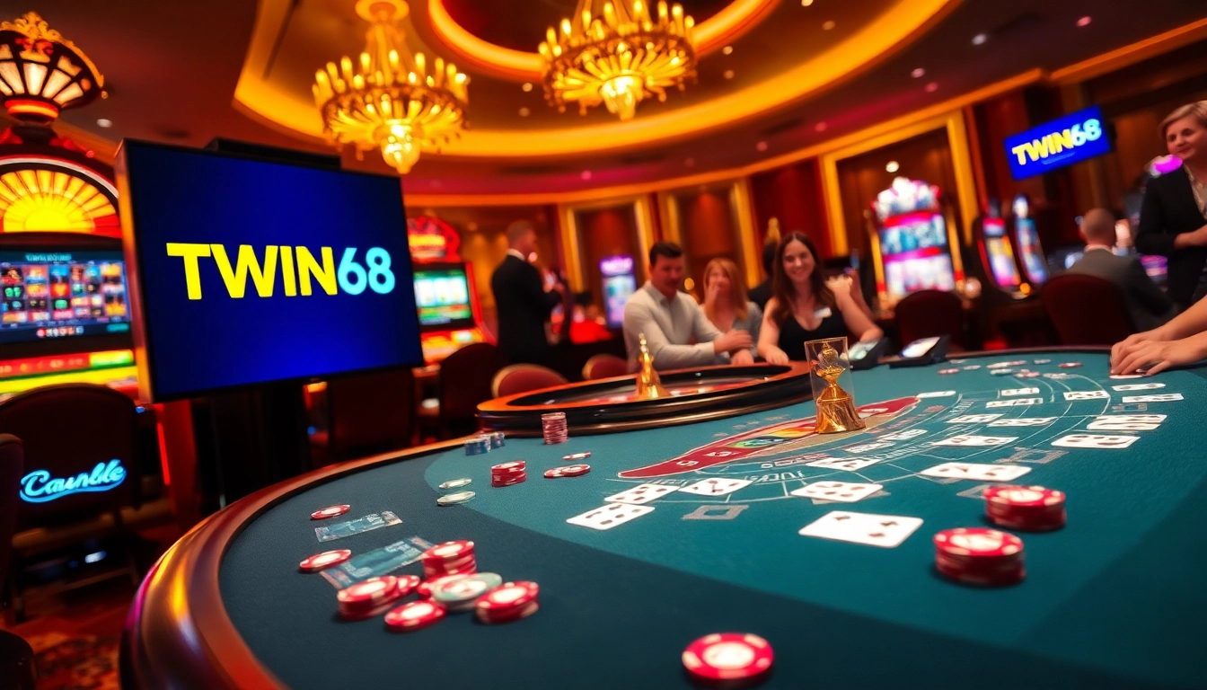 TWIN68 players engaging in high-stakes blackjack at a luxurious casino table.