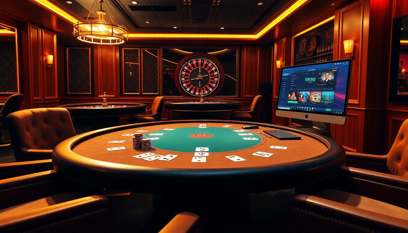 Exciting poker game at RR88 online casino with chips and cards, showcasing a thrilling betting atmosphere.