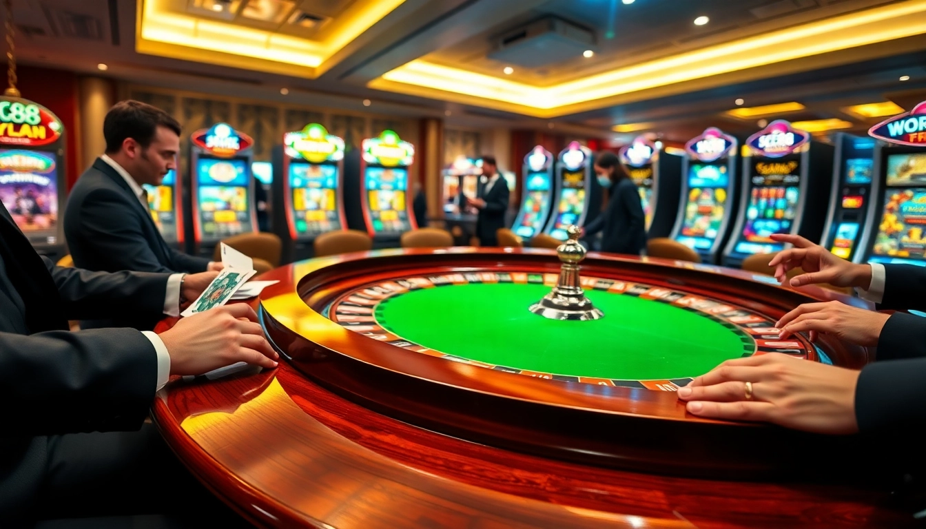 Exciting gambling action at SC88 casino with players at a roulette table.