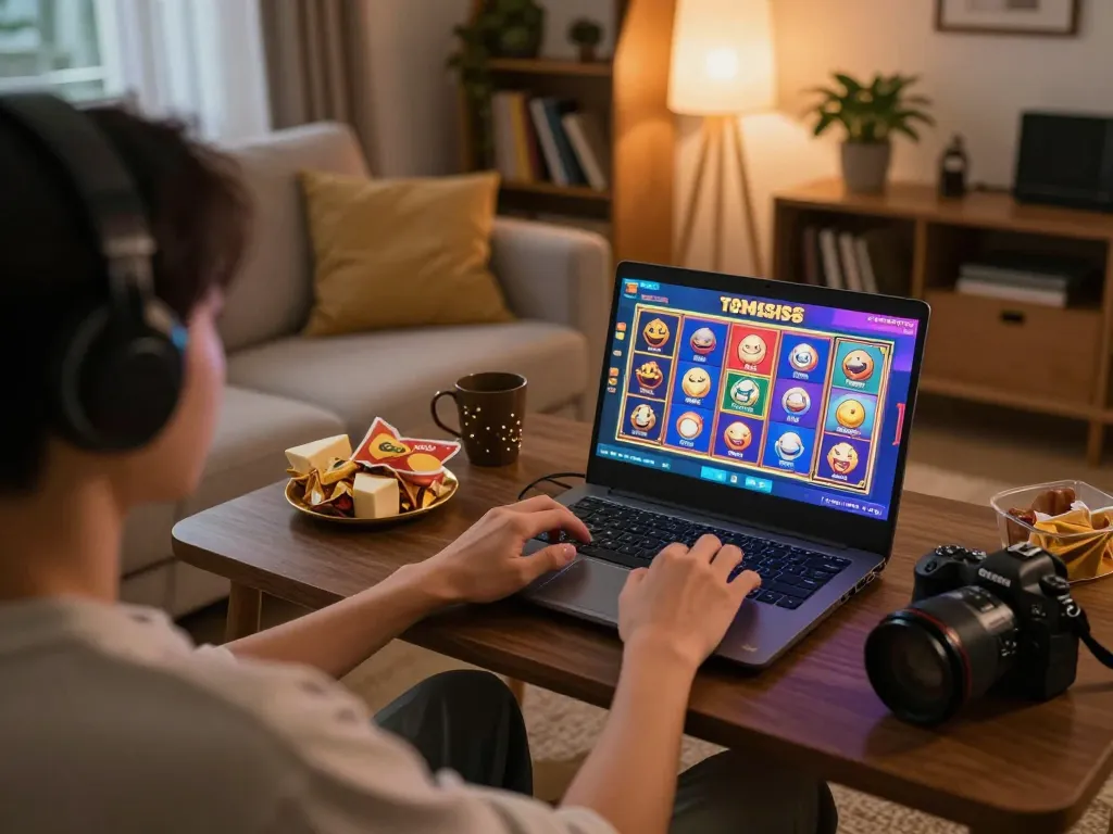 Engaging in สล็อต gameplay on a laptop for an exciting online gambling experience