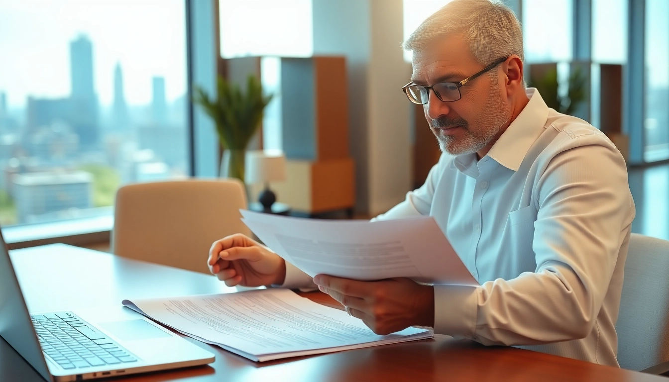 Reviewing federal and state contracts in a bright office with a focused consultant.