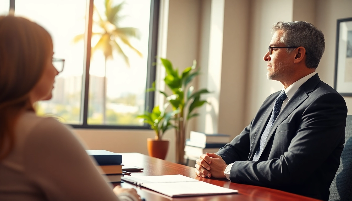Fort Lauderdale workers compensation lawyer consulting with a client in a sunny office setting.