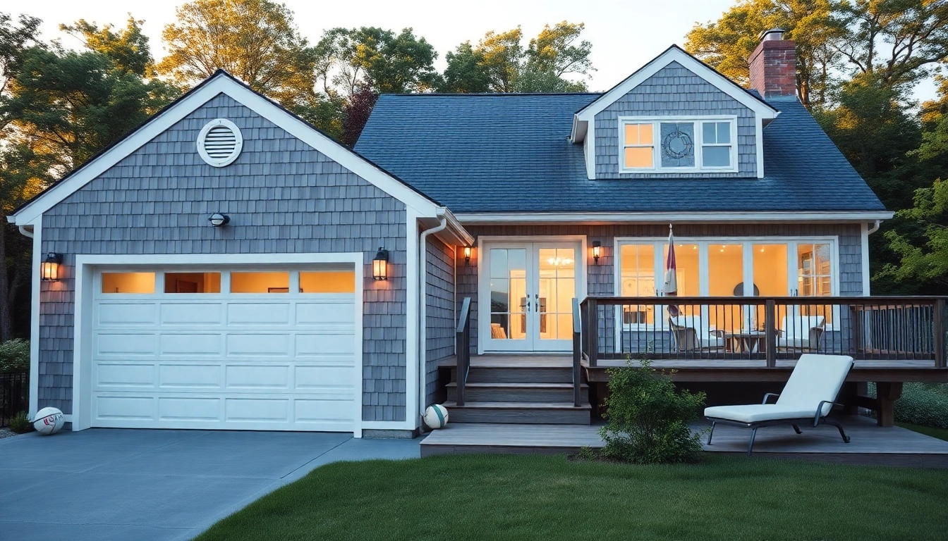 Stunning cape cod home with attached garage and outdoor deck in a beautiful coastal setting.