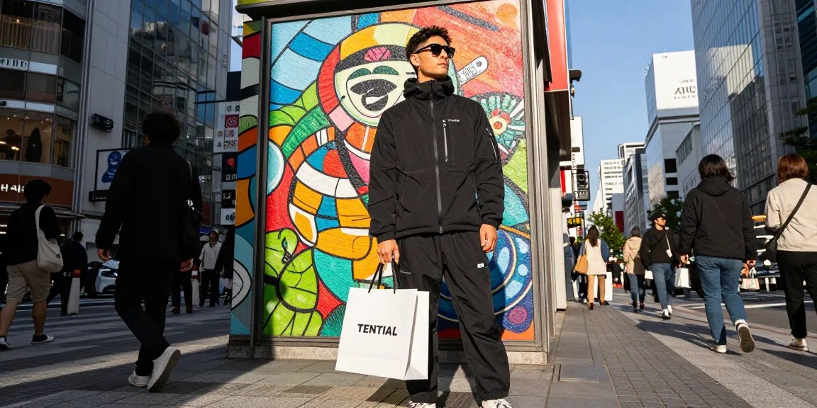 新宿、日本でBAKUNEのリカバリーウェアを着たスタイリッシュな個人