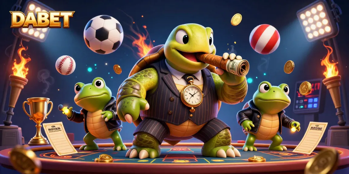 DABET offers dynamic sports betting excitement with a cartoon turtle mobster and bullfrog enforcers.