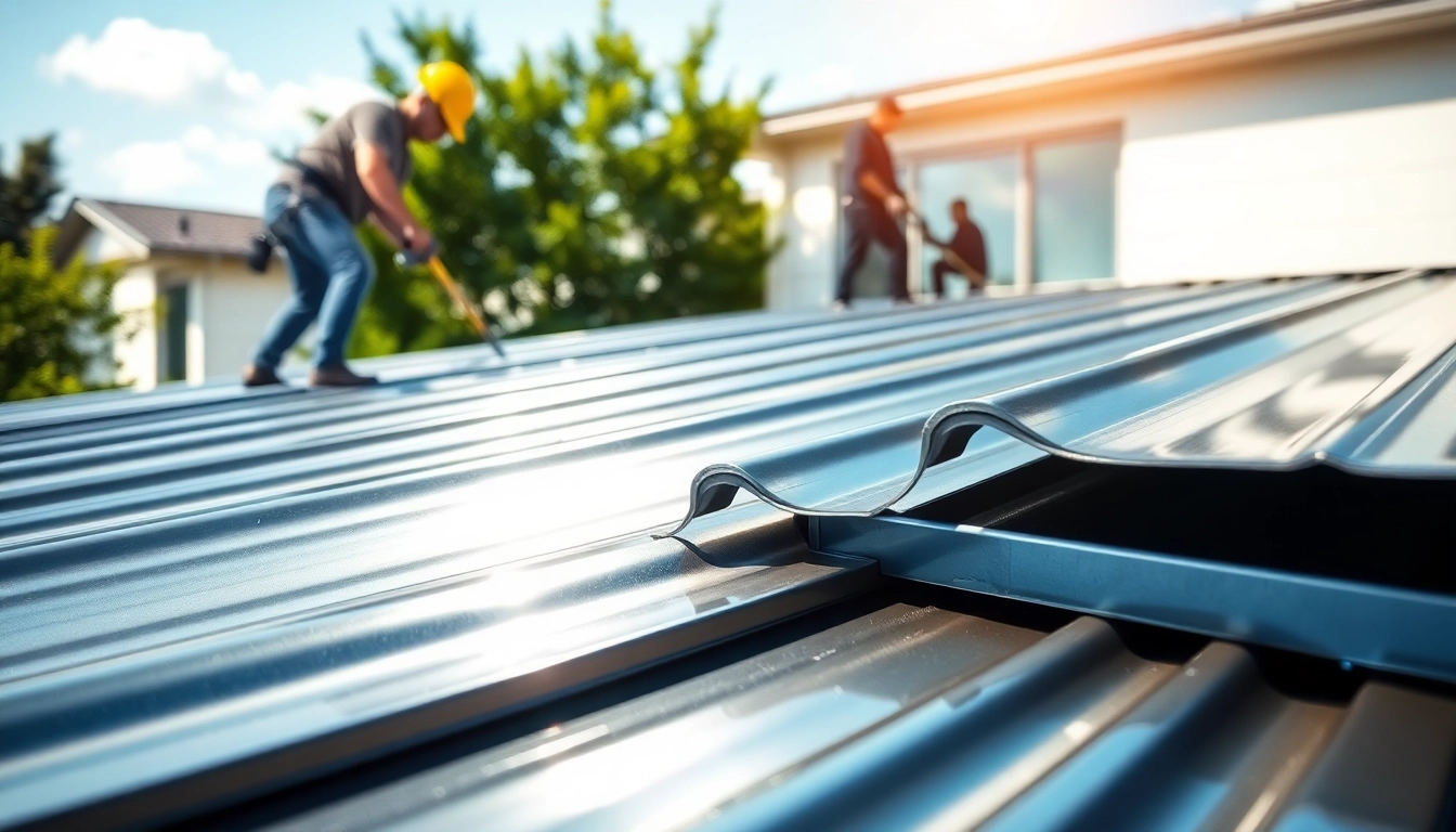 Installers expertly working on metal roofing vancouver in a sunny residential area.