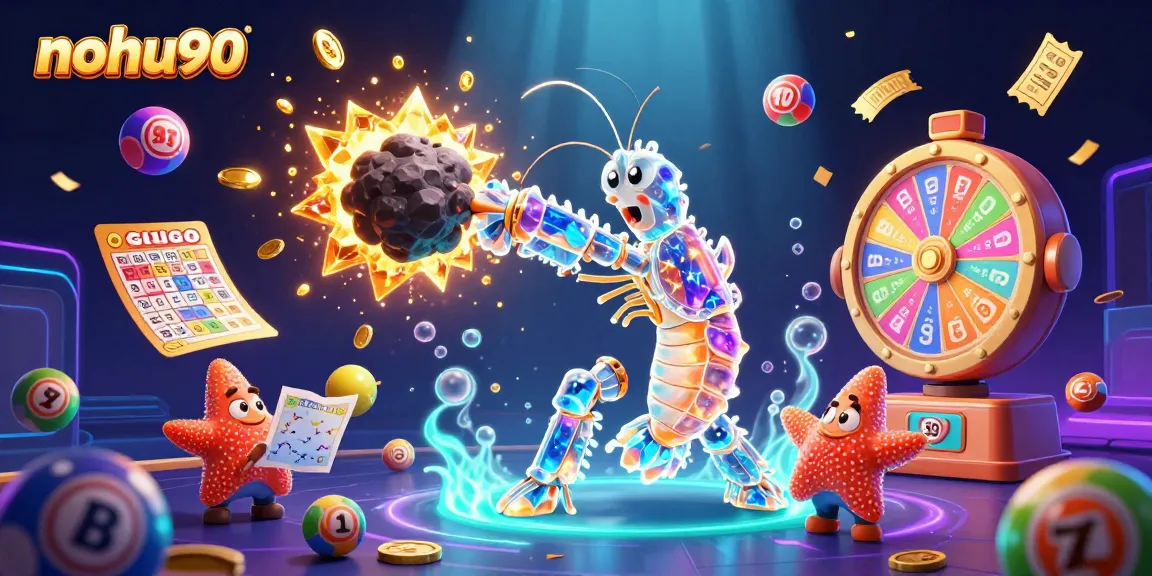 Experience nohu90’s thrilling slot games featuring glimmering gems, vibrant lottery balls, and an energetic casino atmosphere.